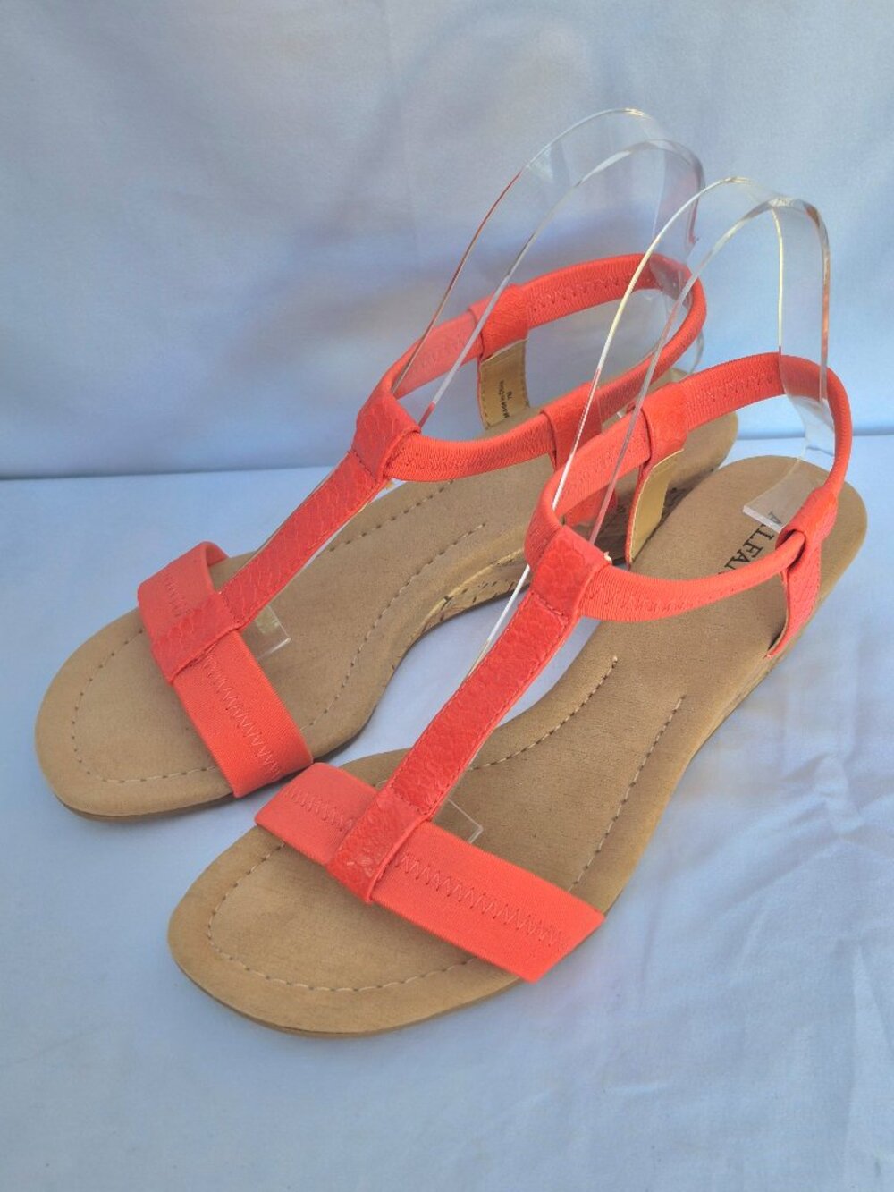 ALFANI Womens Coral Orange Elastic T-Strap Low Cork Wedge Sandals Size 7M